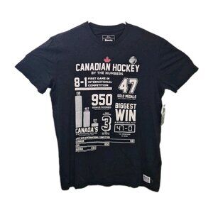 Roots Canadian Hockey By The Numbers Men's Black Graphic Tee Vintage Size S